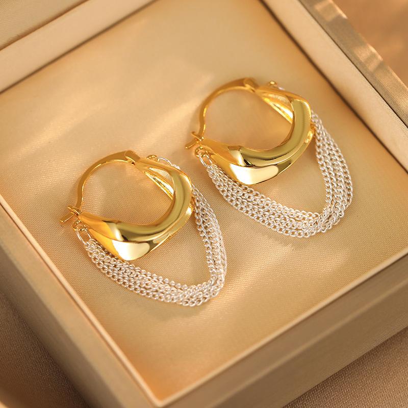 [Vintage Chain Tassel Ear Cuffs Elegant Chic Personality Versatile Light Luxury Unique Earrings] 18K