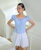 SALON DE YOHN Ribbon Cotton Blouse_ Blue