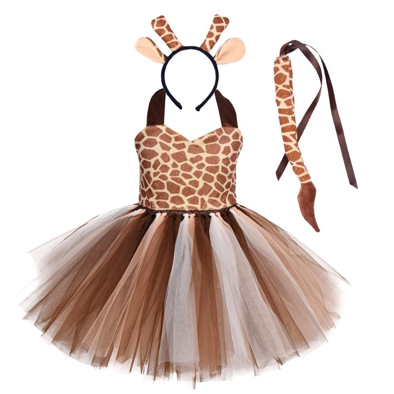 

Kids Animal Ears Headband Tie Tail Tutu Dress Set Cosplay Halloween Costume Birthday Party Gift Hair Band Christmas Prop 3T4T