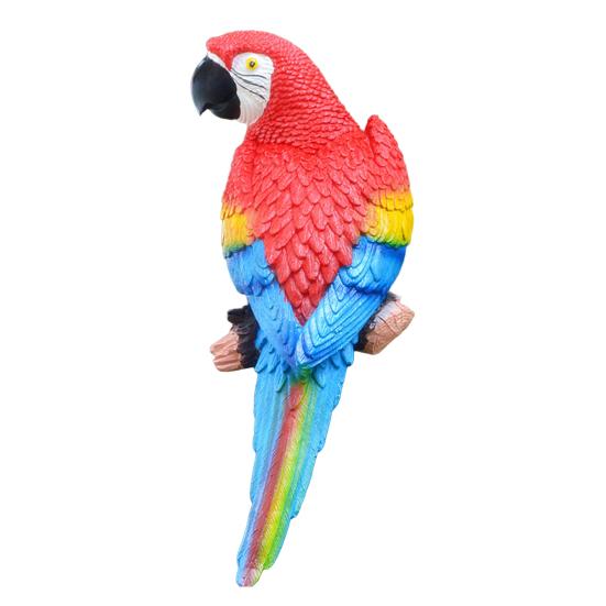 Tree Stump Parrot Ornament, Waterproof Resin Parrot Statue with Realistic Feather Texture, Outdoor Wall Mount Macaw Bird Ornament for Garden Tree