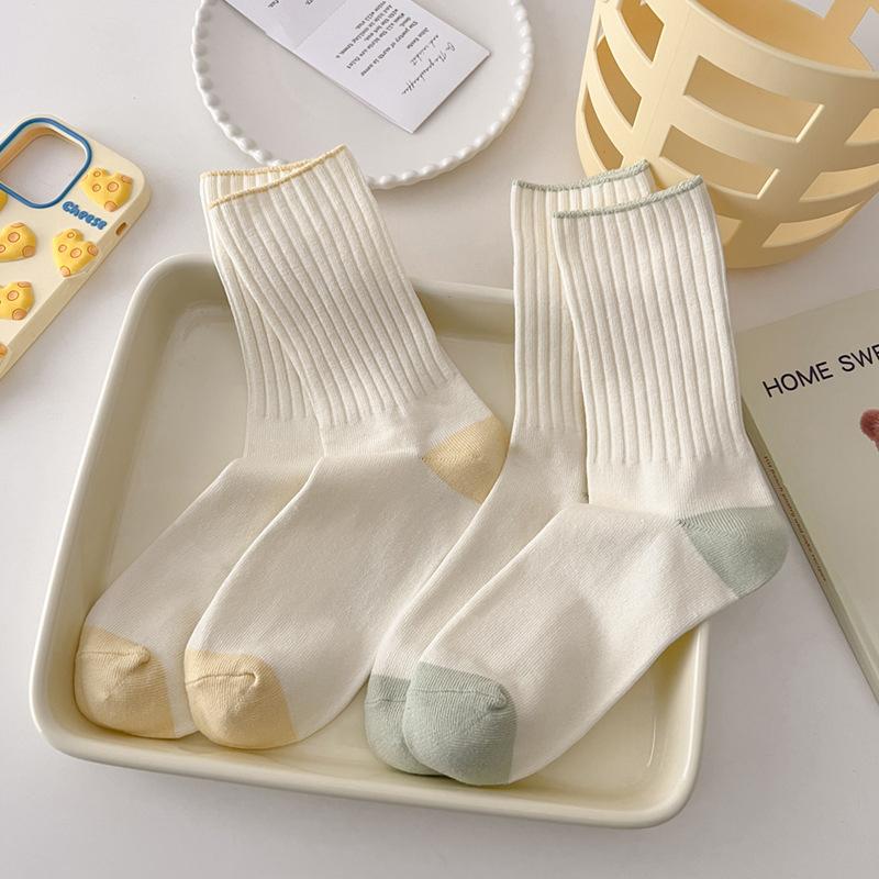 Cream Socks Women Korean Style Simple Solid Color Women Socks Japanese  Harajuku School Girls Knitting Cotton Long Socks
