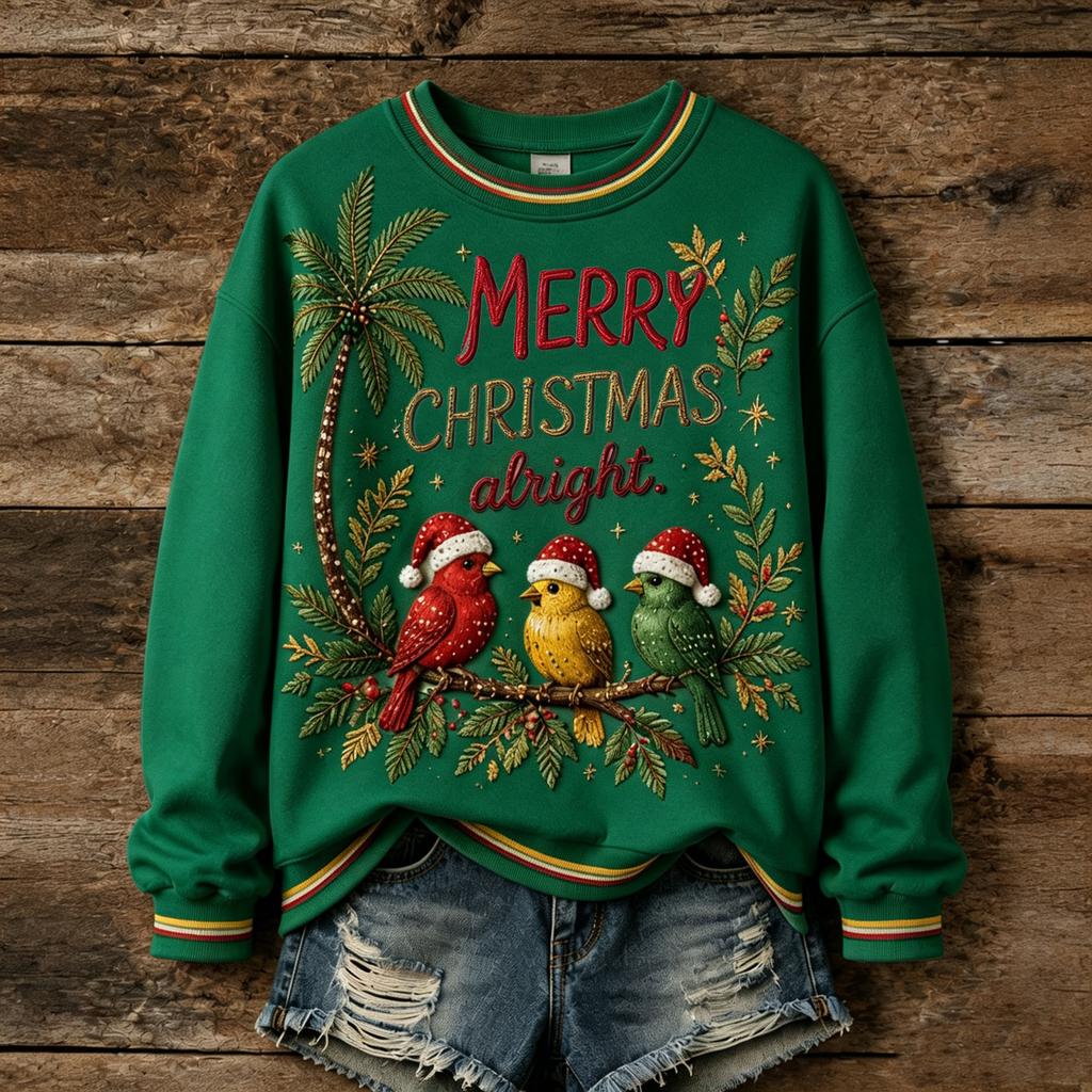 Damen Weihnachtsdruck Pullover mit langem Ärmel und Rundhalsausschnitt