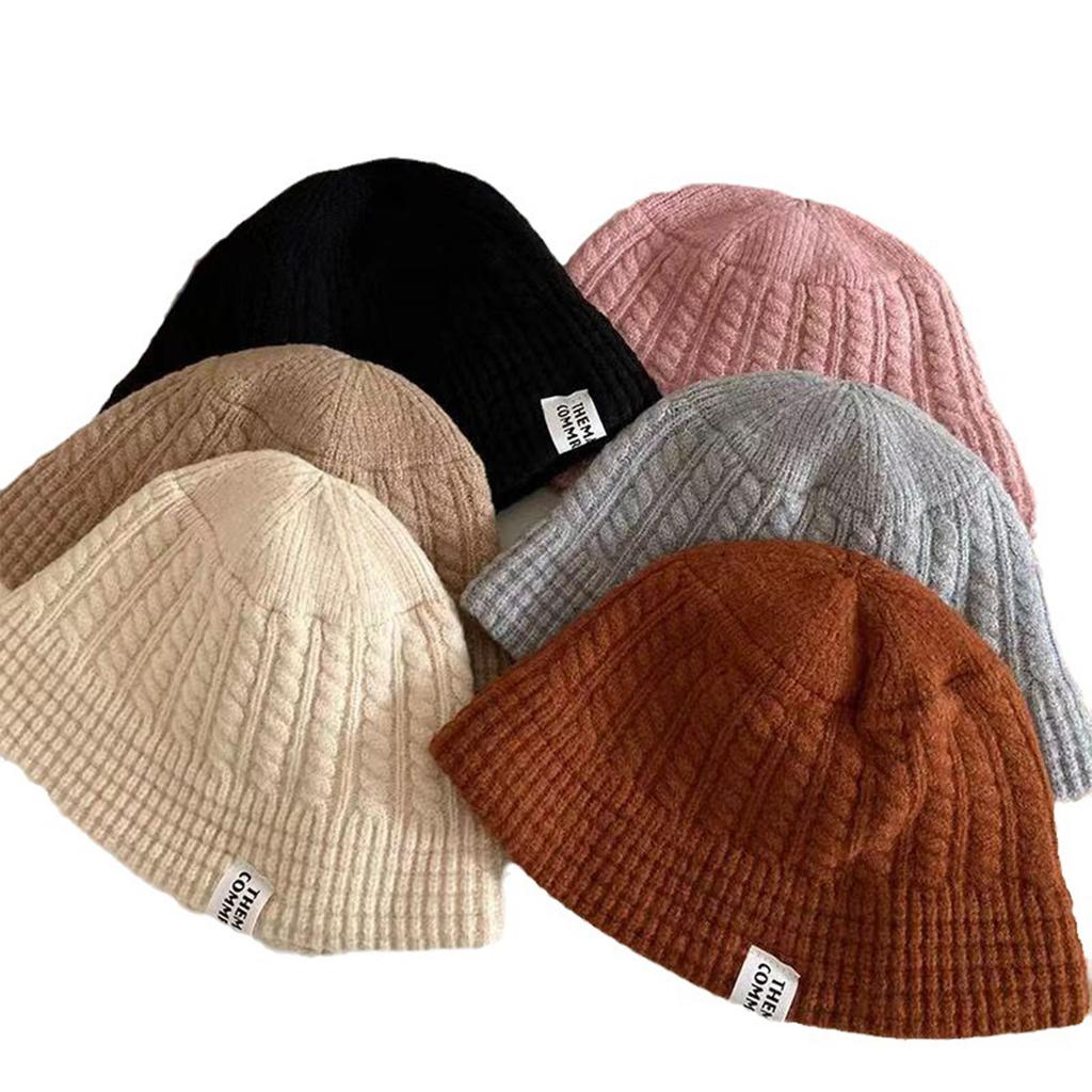 Damen Zopfmuster Eimerhut, Süßer Vielseitiger Strickbeckenhut, Winter Ohrenschutz Warmer Hut, Mode-Label-Dekor Fischerhut