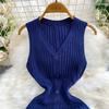 New Summer Solid Round Neck Sleeveless Sweater Knitted Dress for Women Casual Simple Single-breasted Elastic Bottoming Knitwear Dresses