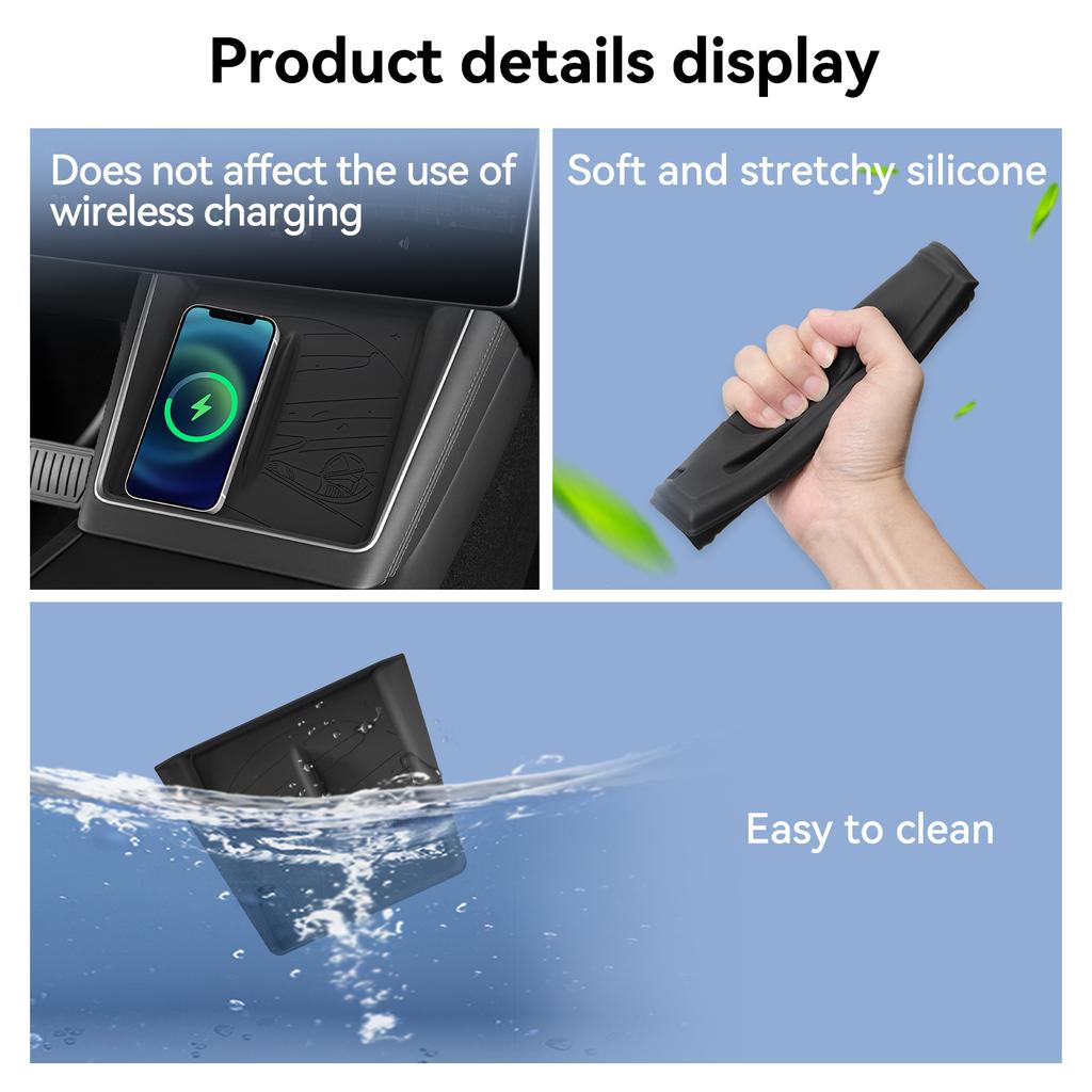 LUCKEASY Car Anti Dirt Pad for Tesla Model Y Launch 2025 2026 Juniper Anti-Slip Mats Mobile Wireless Charging Phone Accessiories