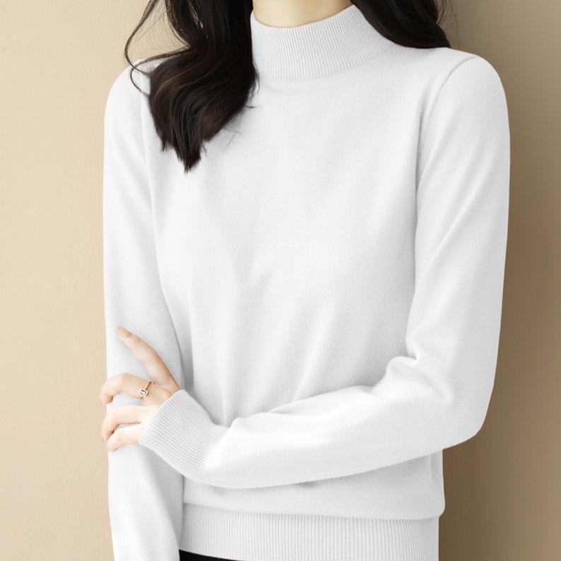 Sweter w kolorze wina damski jednolity kolor długi rękaw ciepły dzianinowy luźny półgolf pulower na jesień i zimę