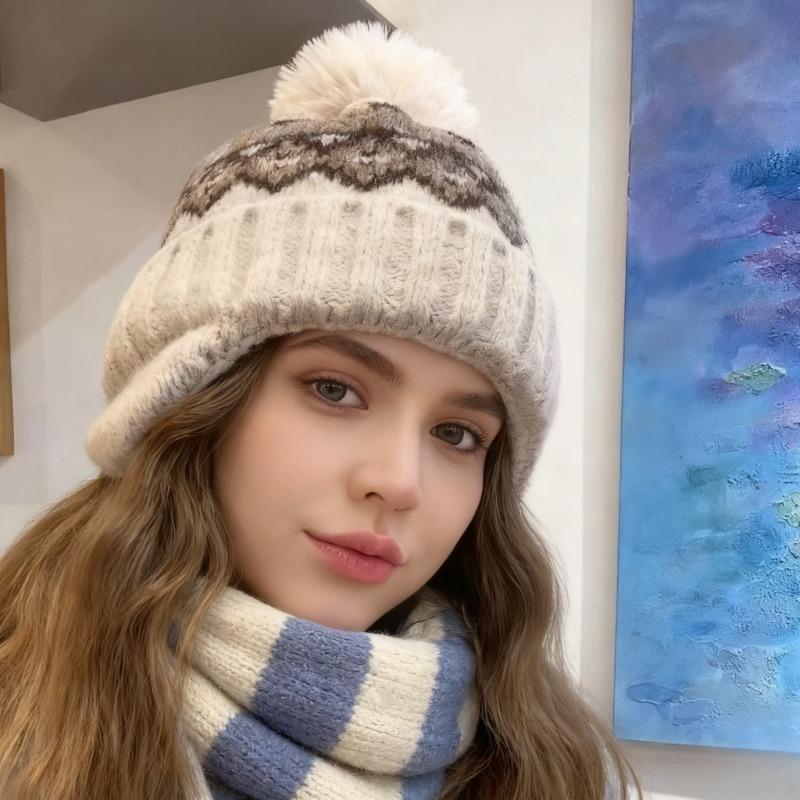Ретро Модные Шапки-бини Зимние Теплые Вязаные Шапки с Помпонами для Женщин Осень и Зима Путешествия Сохраняют Тепло Уличные Повседневные Универсальные Шапки
