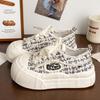 Fashion 2025 Four Season Chunky Canvas Sneakers for Women European Style Round-Toe Casual Shoes, Versatile Platform Sneakers Trendy Chic