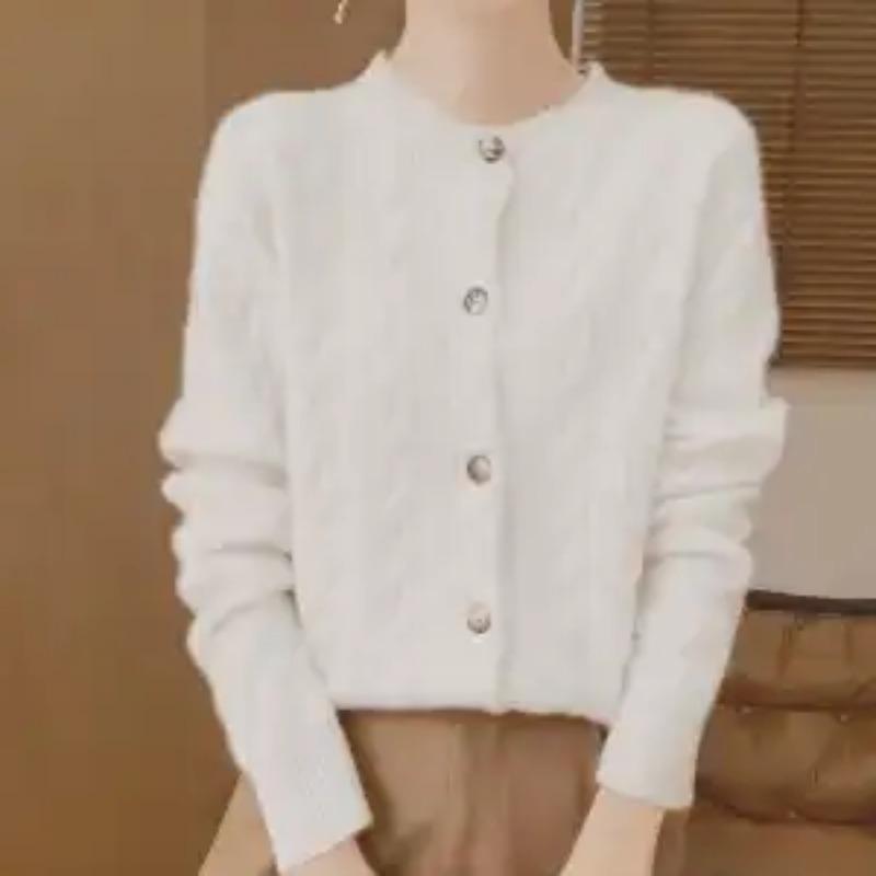 Base Shirt  New Sweater for Women Loose Round Neck Fashion Versatile Twist Thread Cardigan
