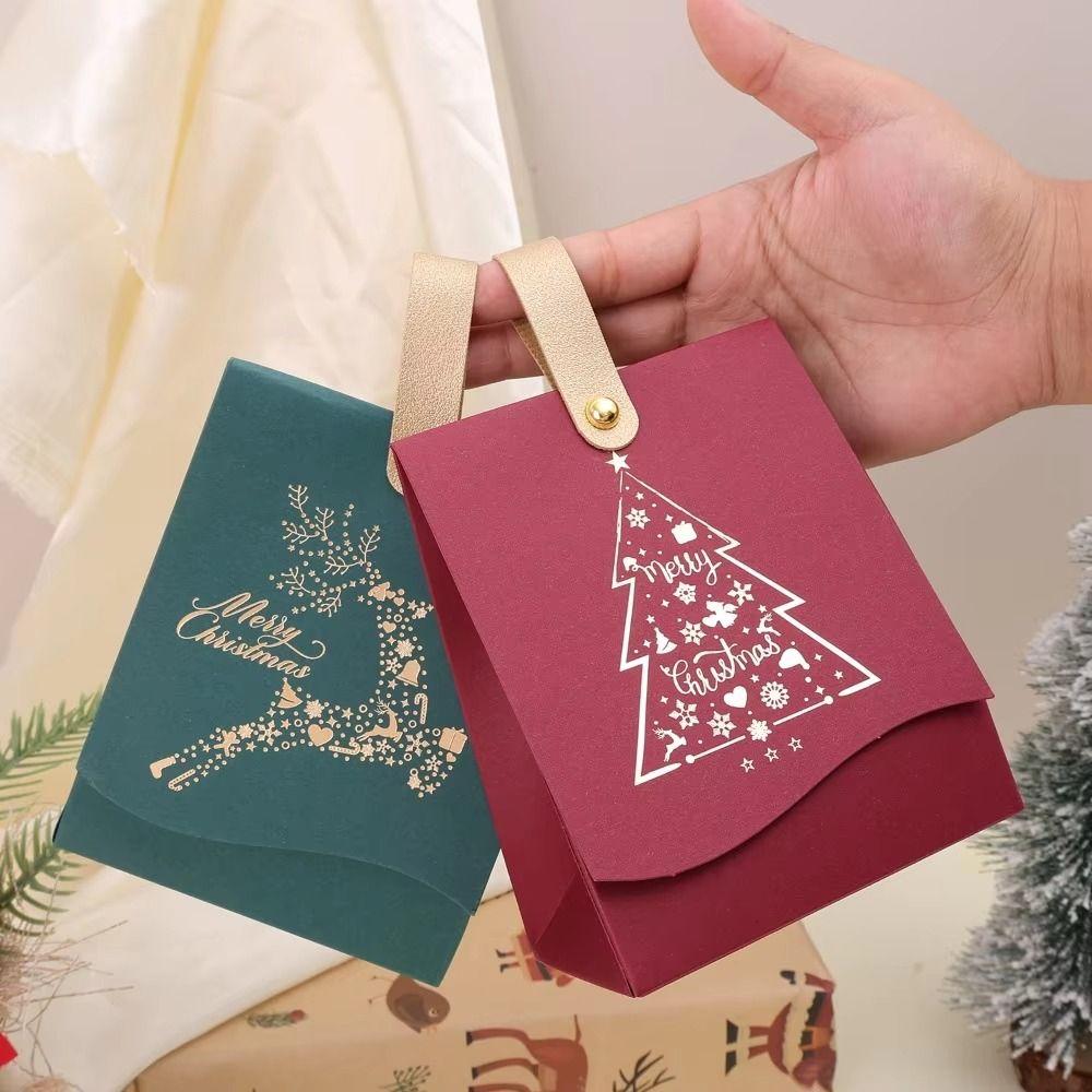 10Pcs Leather Handles Christmas Candy Handbag Christmas Packaging Bags  Present Packaging