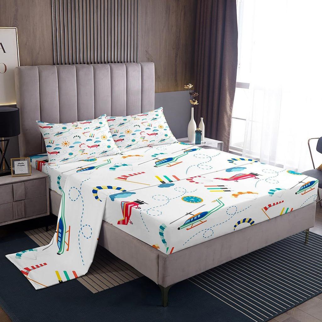 Camouflage cartoon airplane pattern bed hat four-piece bedding set bedroom dormitory bedding decoration