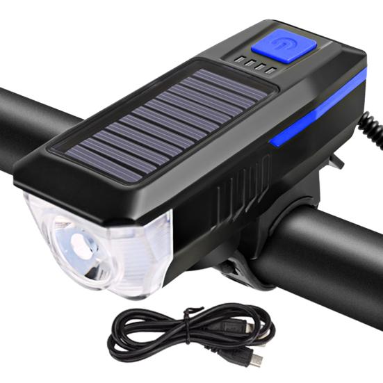 Bicycle USB Rechargeable 3 Modes Solar Light Horn Bike Headlight Cycling Lamp