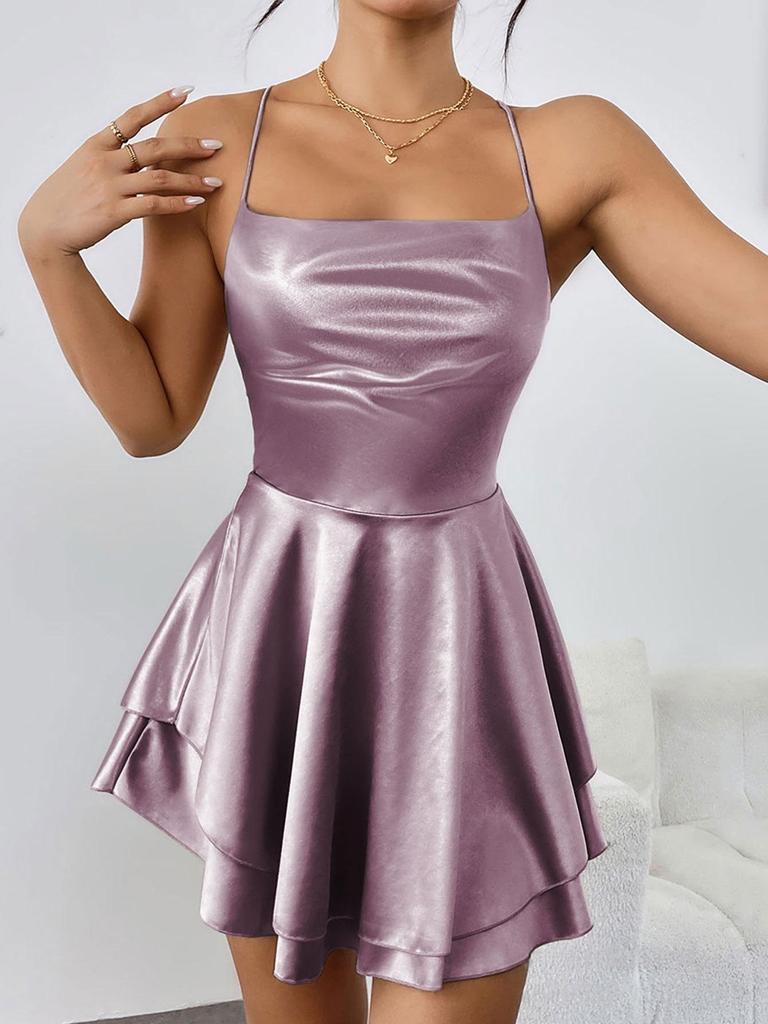 2025 Summer Sexy Pleated Backless Satin Camisole Dress for Women