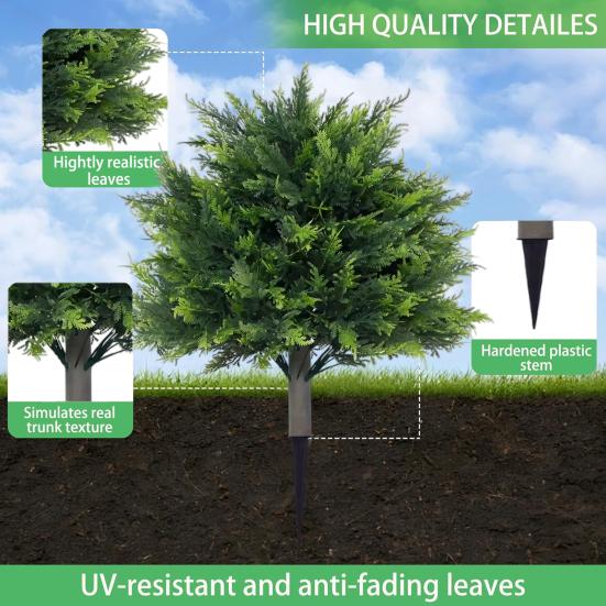 Artificial Boxwood Topiary Ball Tree with Ground Stake UV Resistant Weather-proof Faux Greenery Shrubs Outdoor Garden Porch Patio Fake Boxwood