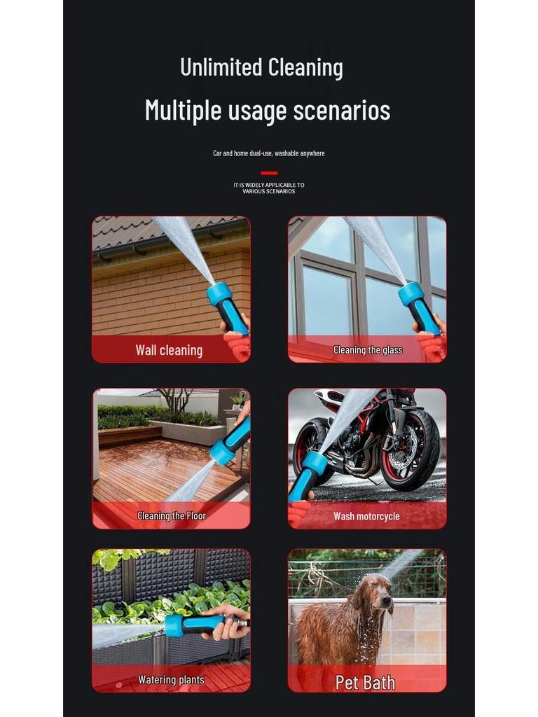 Multi-Functional High-Pressure Water Gun for Car Wash, Gardening, and Landscaping with Soft Hose Storage Set