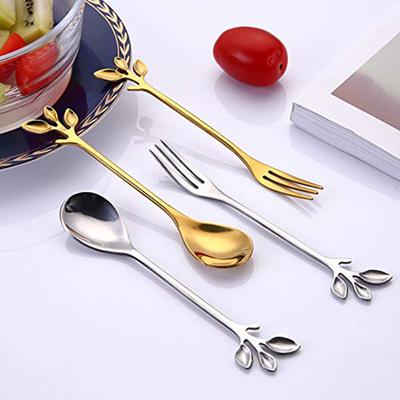 Unique Stainless Steel Leaf Shape Handle Coffee Spoon/Fork Kitchen Tableware