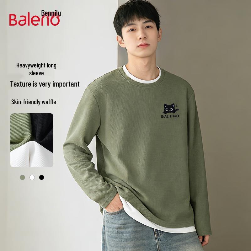 Baleno Men s Waffle Knit Long Sleeve Round Neck T-shirt 3XL