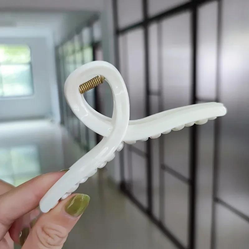 Korean Simple Solid Color Hair Claw For Women Crab Clip Fashion Acrylic Cross Big Hairpins Girls Accessories