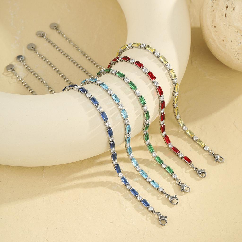 GEMCHIC Women's Stainless Steel Colorful Zircon Bracelet Fashion Luxury Versatile Jewelry for Everyday