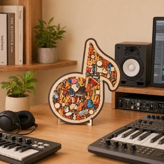 Ornament Puzzle Jigsaw Notă Muzicală Instrument, Puzzle 3D din Lemn Notă Muzicală, Artă de Afișare Instrumente Muzicale, Cadou pentru Pasionații de Muzică