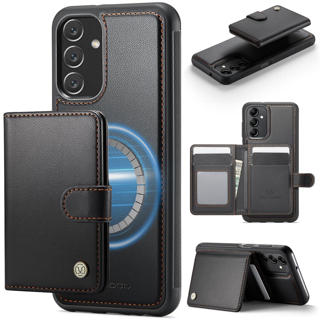 For Samsung Galaxy A24 4G (162.1mm) Case JEEHOOD J09 RFID Blocking Card Holder Leather Back Phone Cover Magnetic Case