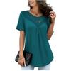 Short Sleeve Lace Hallow Out Patchwork Pleated A Line Casual T Shirt for Summer Women Plus Size Top