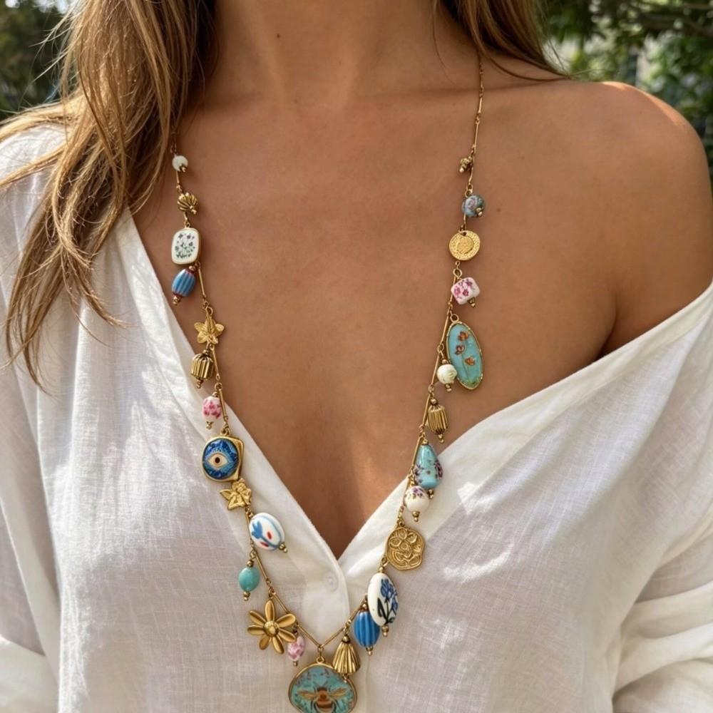 Bohemia Enamel Ceramic Necklace Long Style Women's Necklace Jewelry for Women  Jewelry Accessories