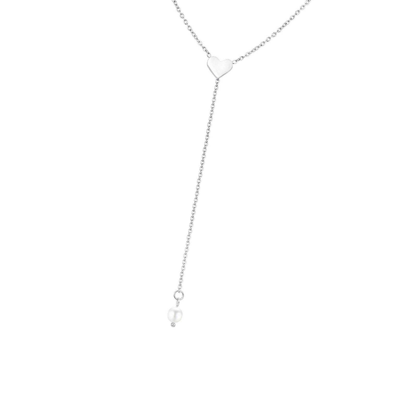 

Elegant Heart Butterfly Chain Pearls Necklace For Women Featuring Timeless Alloy Design And Hypoallergenic Gold Finish A серебряный