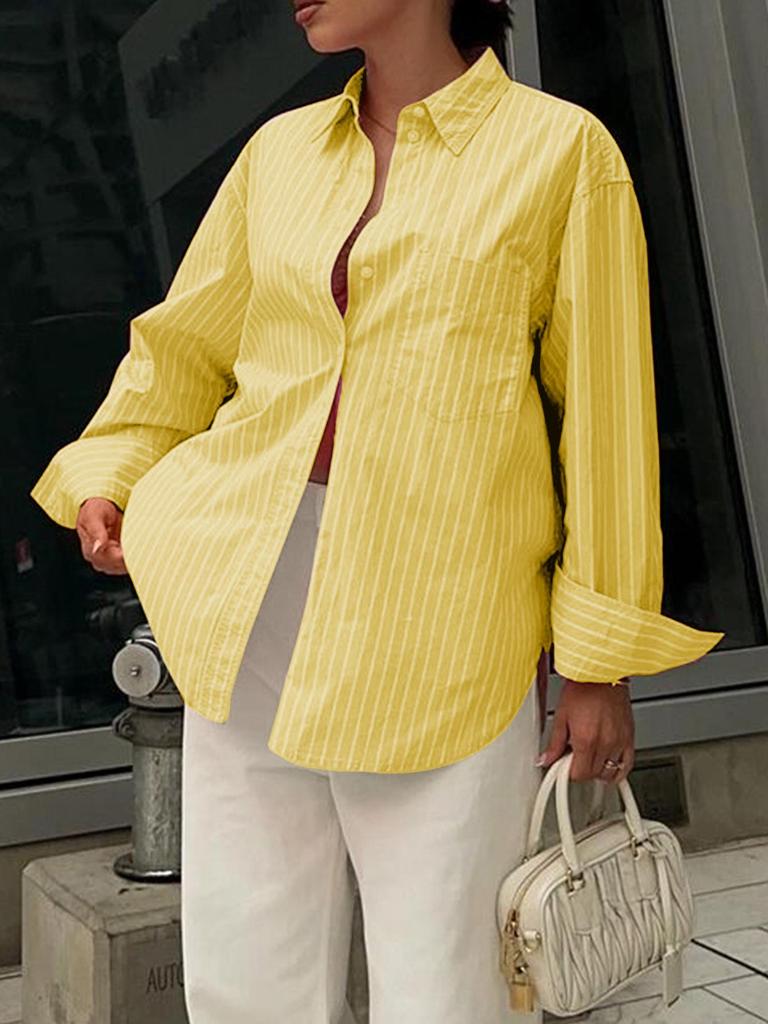 Summer 2025 Women's Casual Striped Long-Sleeve Shirt