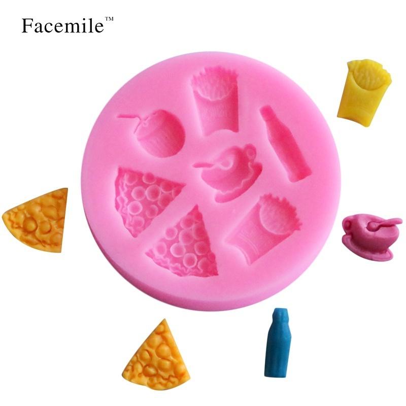 2018 New Store 3D Pizza Fries Milk Coffee Drinks Silicone Mold Chocolate Fondant Cake Decoration Mol