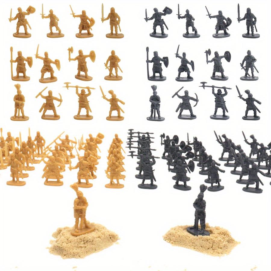 100 Stück Graue und Goldene Mini Mittelalter Soldatenfiguren - 12 Stile Detaillierte Miniatur Soldaten für Diorama Tabletop RPG Krieg JXB
