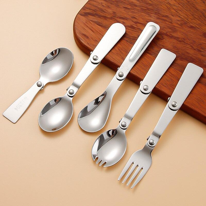 Stainless Steel Folding Spoon Outdoor Camping Picnic Fork Spoon Multifunctional Portable Mini Fork Spoon Camping Equipment Tools