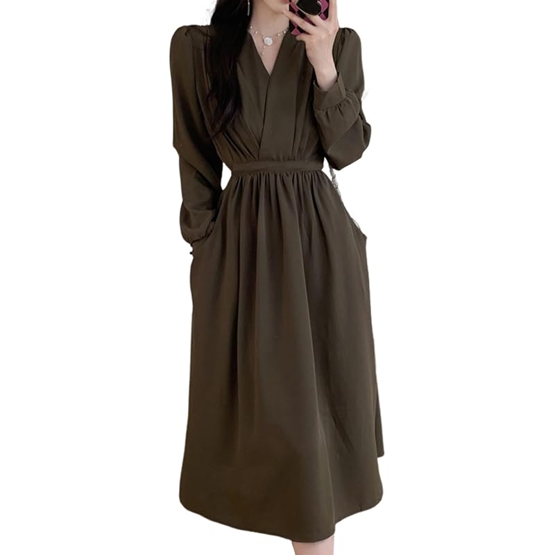

[Luxe Relax] ladies one piece cachecoeur long Beautiful formal dress long sleeve invited party brown 5S-L07-BRM