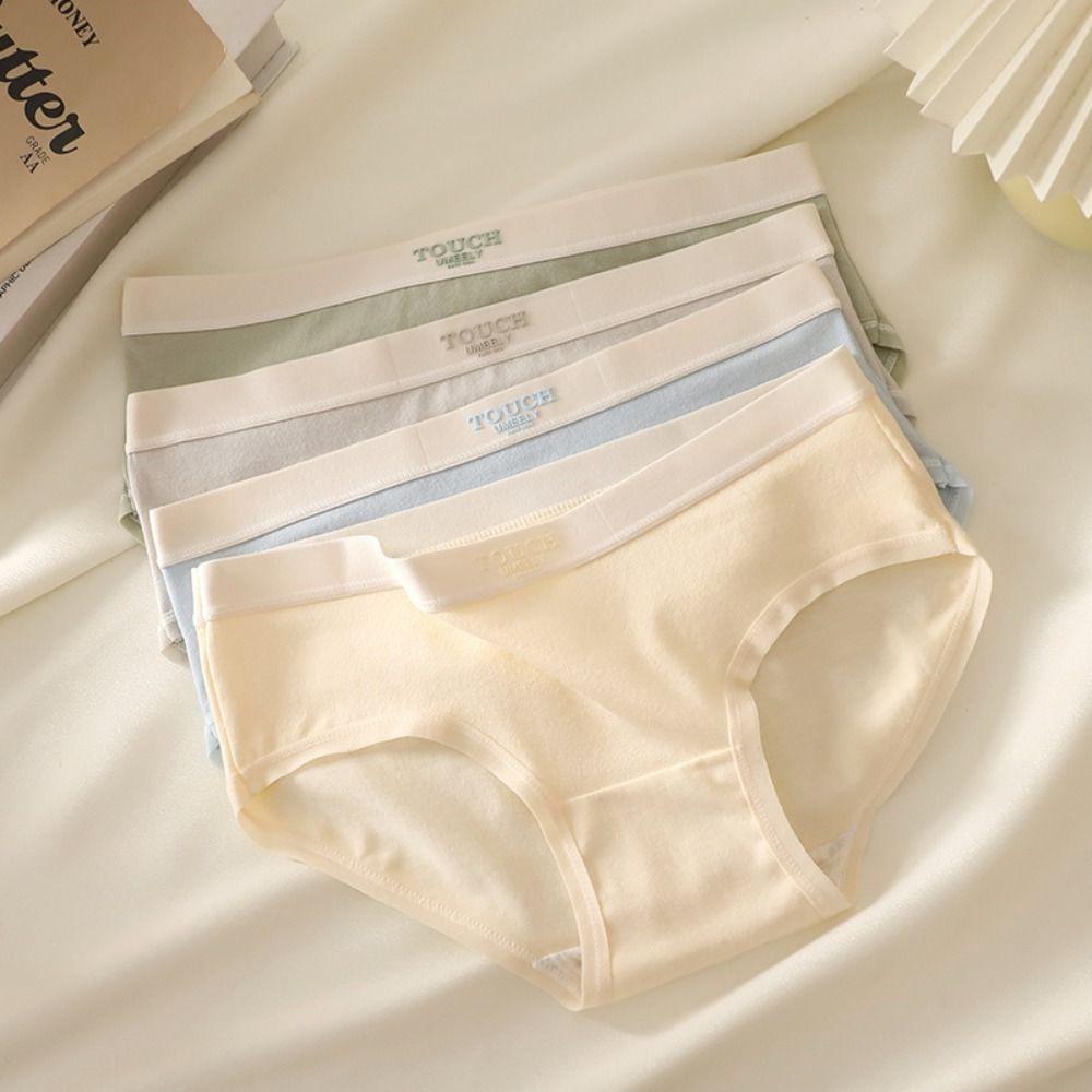 5PCS Cotton Crotch Simple Solid Briefs Thin Women's Underpants Sweet Mid Waist Panties  Gifts