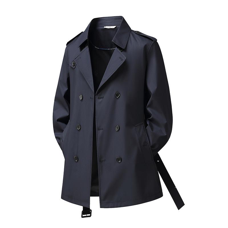 Trench da Uomo Primavera e Autunno Revers Lunghezza Media Doppiopetto Gioventù Affari Non Stiro Trench Britannico Tendenza