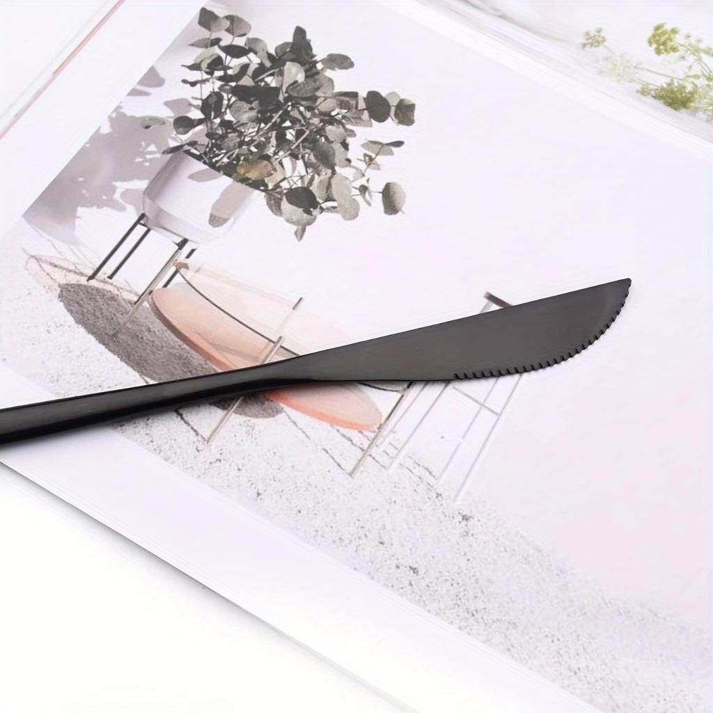 36pcs Black Silverware Set with Steak Knives Stainless Steel Tableware Utensils , Mirror Polished Dishwasher Safe