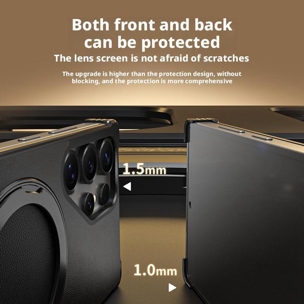 For Samsung Galaxy S24 Ultra Magnetic Case with Kickstand Borderless PU+Metal Drop Proof Phone Back Cover