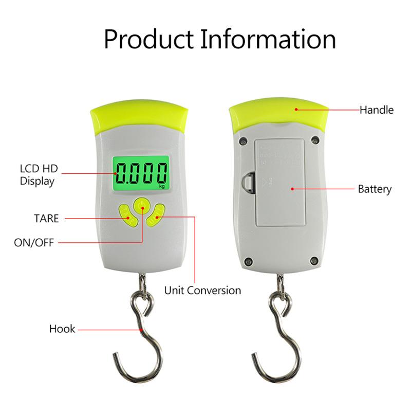 Tragbare 50kg/10g Digitalwaage Mini Hängewaage Fischwaage für Reisegepäck Koffer Küche LCD Gepäckwaage