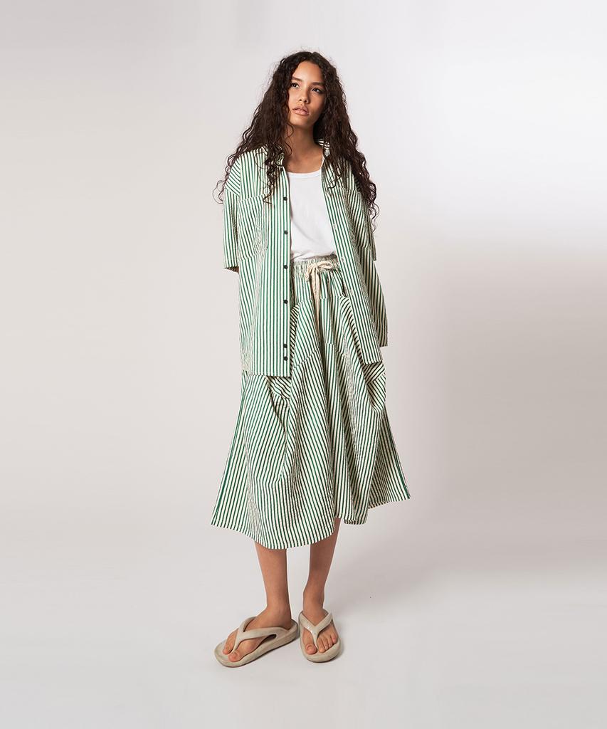 Athplatform Au61Sh15_Wrinkle Stripe Lounge Shirt_Green