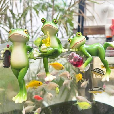 Žabí zahradní socha květináč objímající pijící žába dekorace na okraj květináče žabí figurka pro pokojové rostliny akvarijní dekorace