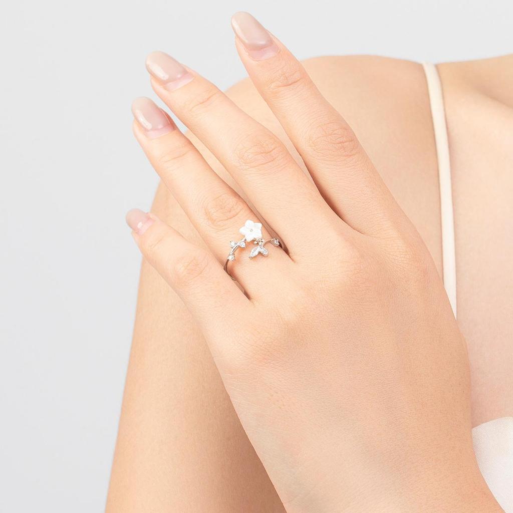 MODIAN Exquisite Shell Pearl Tenký květinový prsten Skutečné stříbro 925 Sterling Silver Velikost otevírání Stohovatelné prsteny na prsty pro ženy Šperky