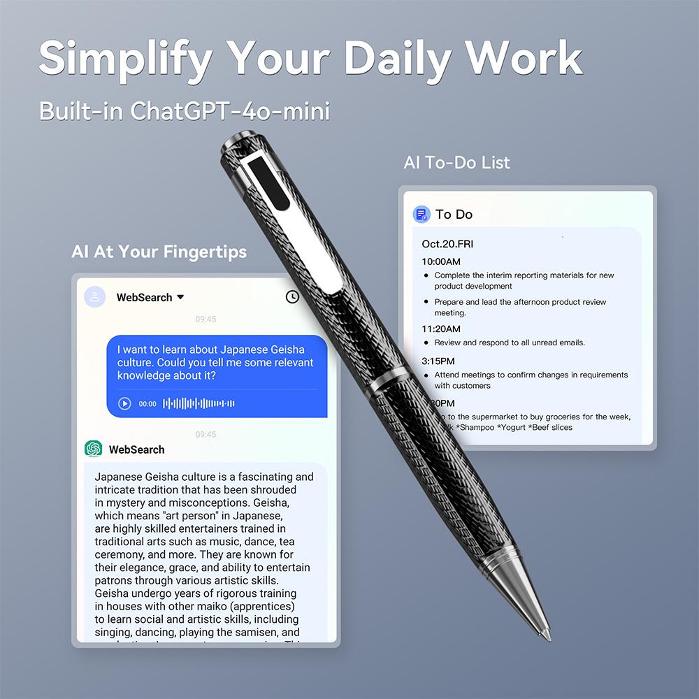 Stylish Smart AI Pen BLE52 ChatGPT Enabled Interactive Ballpoint With TF Card Expansion Support Ai Pen Connect To Chat Gpt