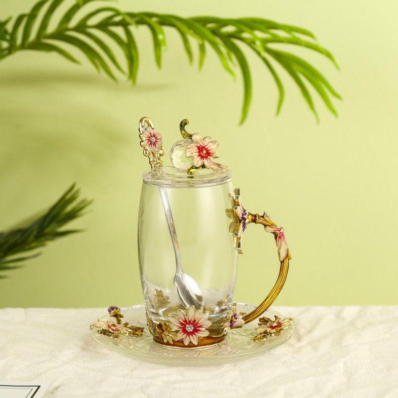 Daisy Enamel Flower Tea Cup - Heat-Resistant Crystal Glass for Home, Office, or Festival Gift