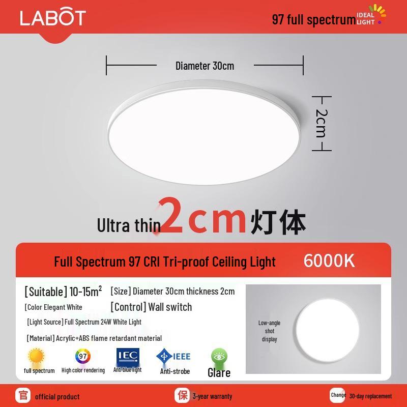 LED Ceiling Light: Three-Proof, Modern Minimalist Design for Bedroom, Balcony, Bathroom - Eye-Protective, Round Main Light