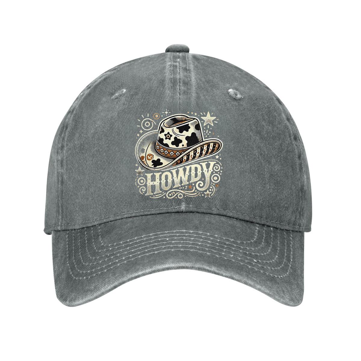 Howdy Cow Print Baseball Cap Unisex Cotton Adjustable Western Style Casual Dad Hat One Size