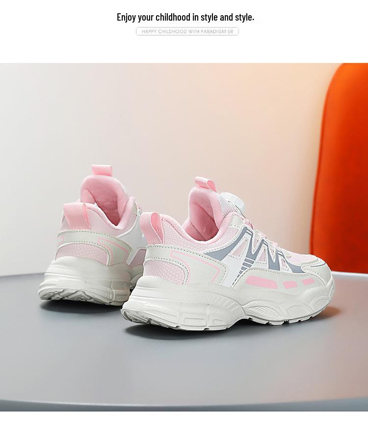 Girls' Velvet-Lined Running Shoes, Autumn/Winter 2025: Warm, Cotton Dad Shoes for Middle & Big Kids