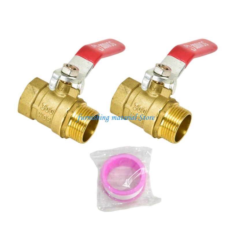 Y5GD Pack of 2 Strong Brass Ball Valves with Red Handle 1/2 or 3/4 Thread Brass Ball Valves Set for Water & Gas