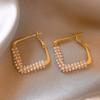New French Style Square Gold Color Large Hoop Earrings for Women Fashion Design Temperament Pearls Earrings Wedding Jewelry Gift