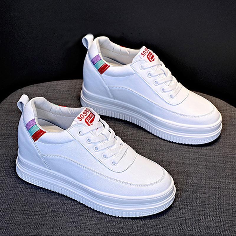 

Women s White Platform Sneakers Genuine Leather Wedge Hidden Heel 7cm Casual Walking Shoes for Daily Wear 38 білий
