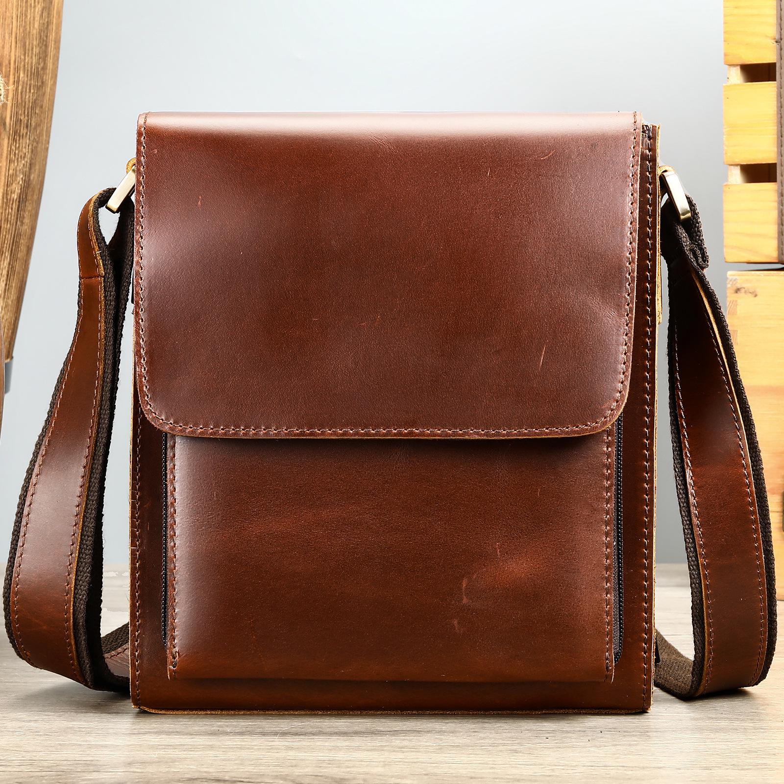 Men`s Vintage Crazy Horse Leather Crossbody